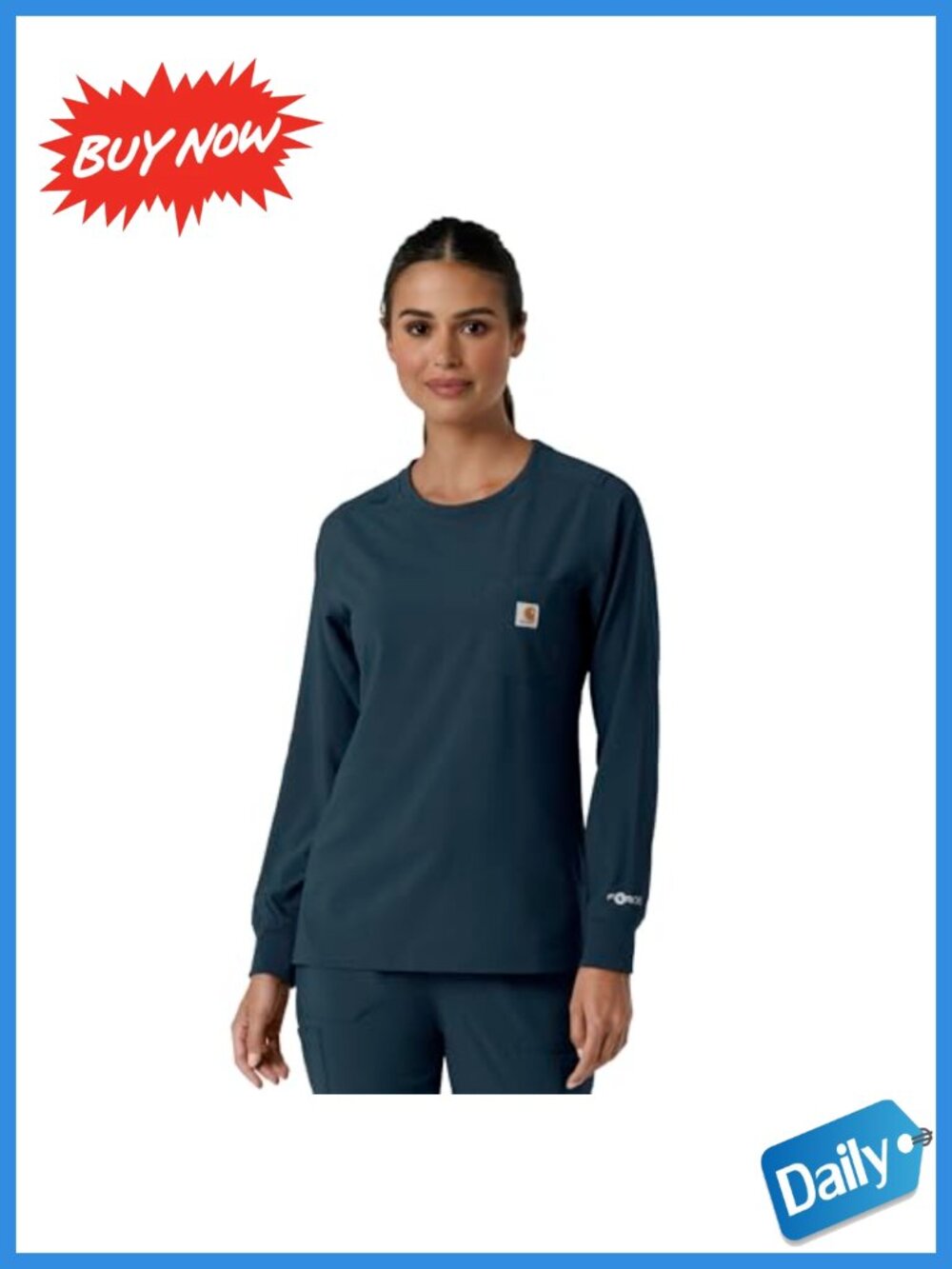 Carhartt Force Cross-Flex Long-Sleeve Scrub Top Crewneck Zip Pocket